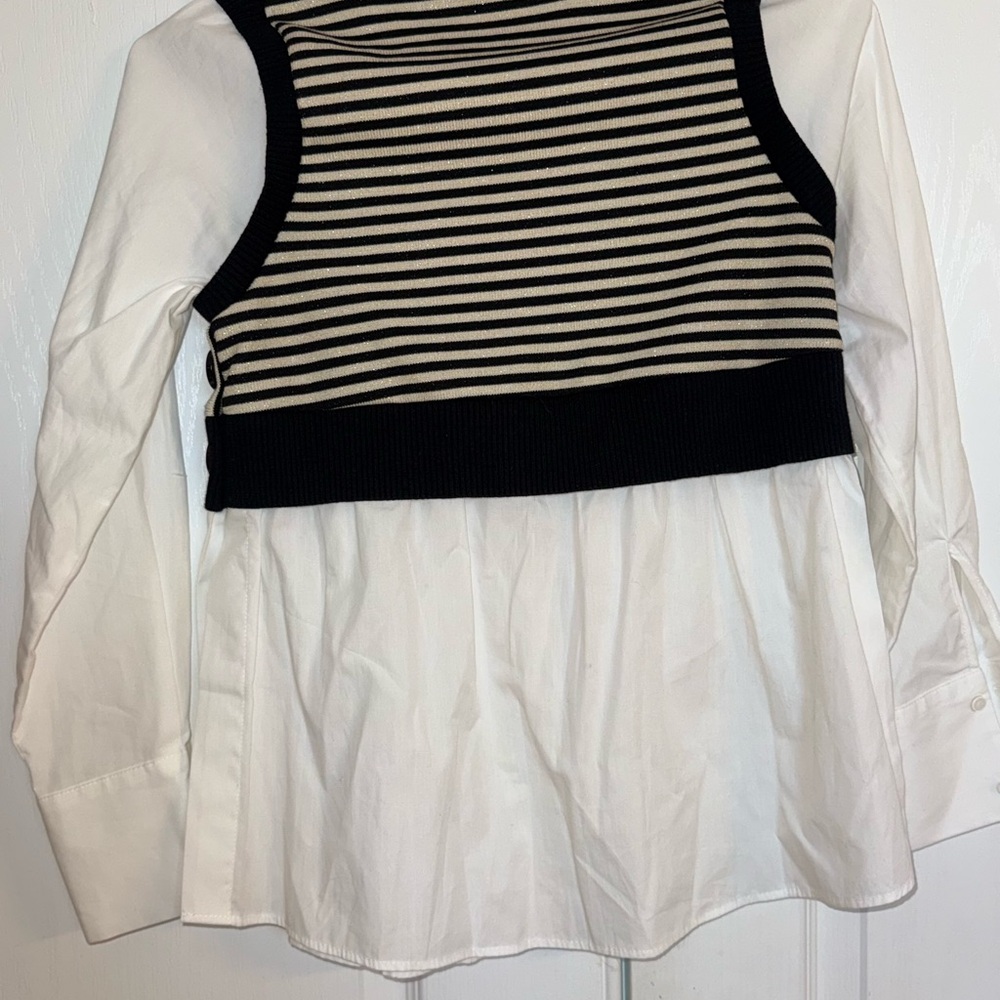Striped Black and Gold Anthropologie Layered Twofer long sleeve Women's Top